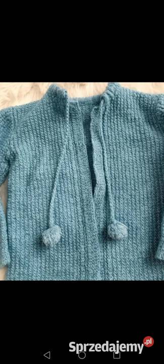 Kardigan bolerko niebieskie dziergane długie dziewczynka Swetry podkarpackie