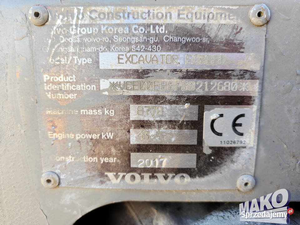 Volvo ECR88D Obrót w obrysie Ramię offset pełny VAT Ostrowiec Świętokrzyski