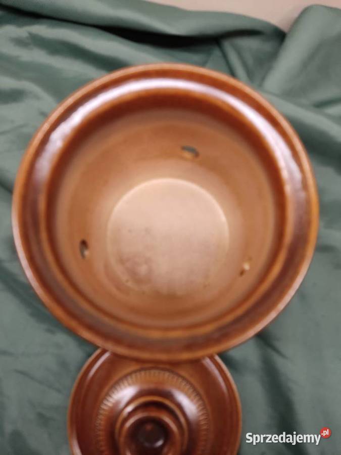 Stary ceramiczny pojemnik na czosnek brązowy Głuchołazy