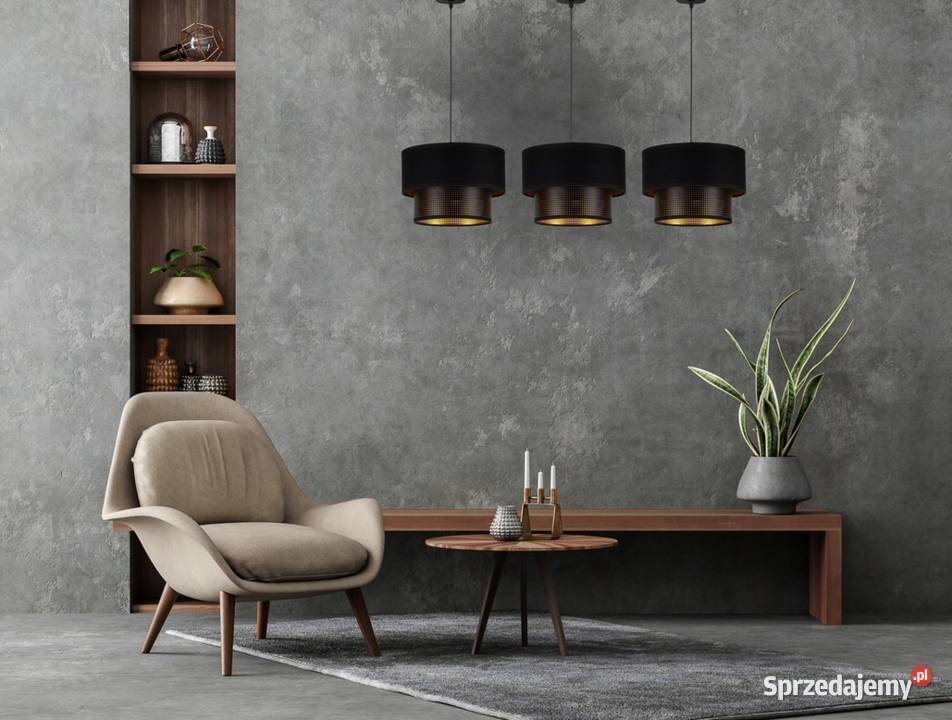 LAMPA WISZĄCA Żyrandol ABAŻUR 20 Czarna złota Oświetlenie Choroszcz