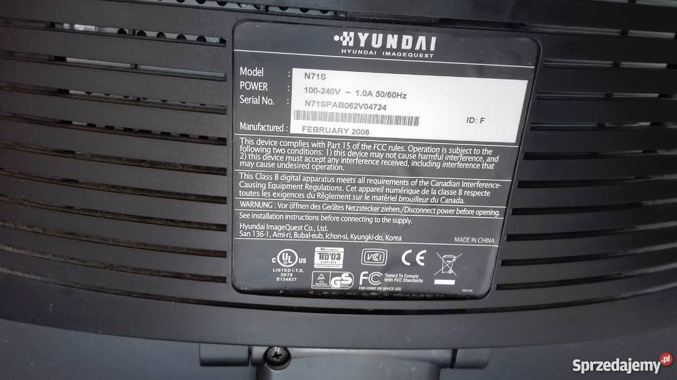 Monitor do komputera Hyundai N71S płaski Zbiersk