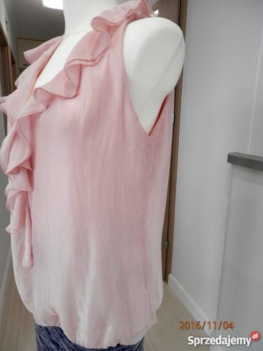 Bluzka Jedwabna z Falbaną Pudrowy Róż Włoska L Łomża