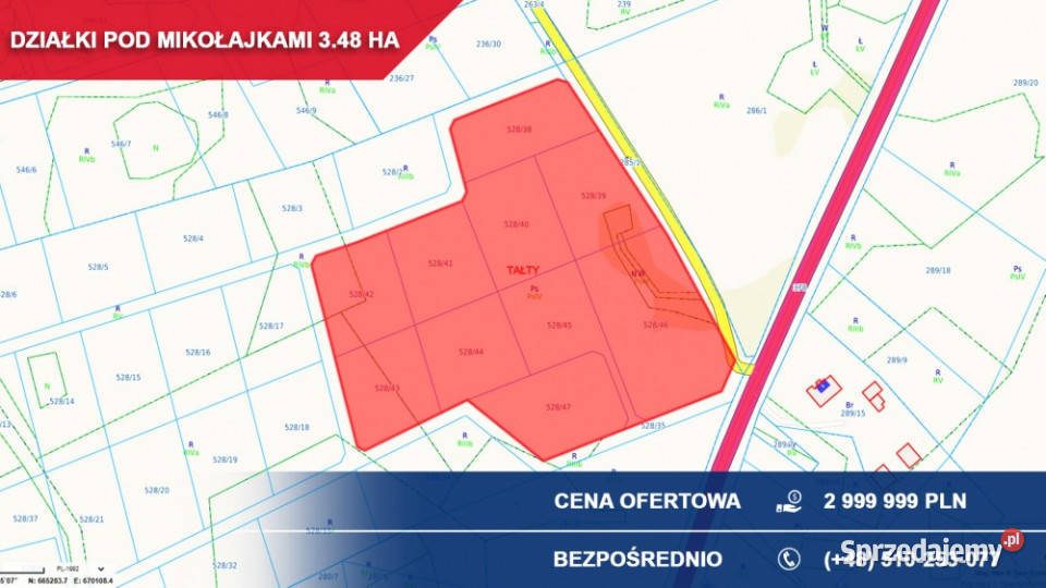 Kompleks działek budowlanych 348 ha Tałty gm