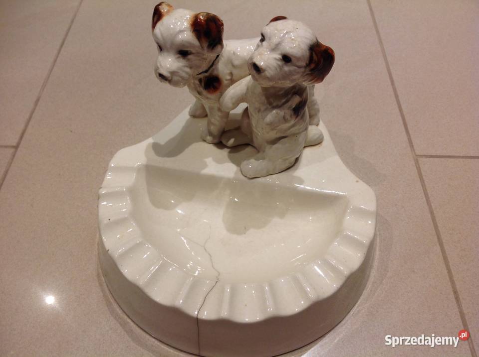 Stara Duża Ceramiczna Popielniczka Pieski