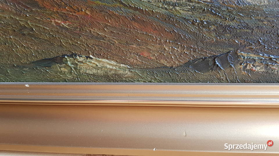 Stary duży obraz olejny pejzaż górski sygnowany śląskie