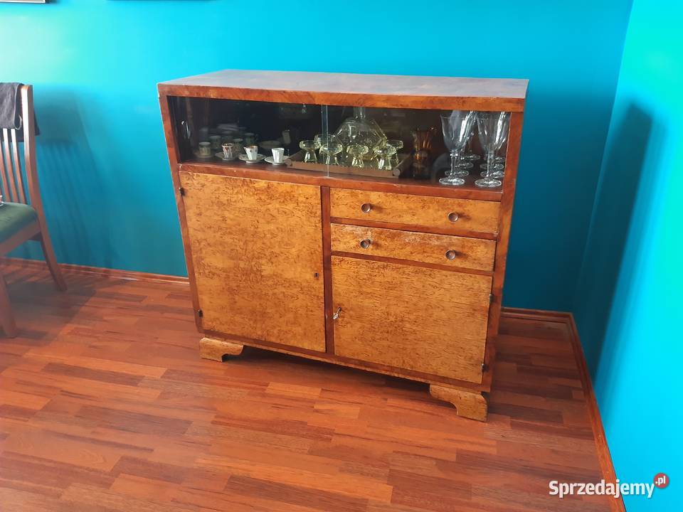 Wysoka komoda z witryną serwantka antyk Kraków