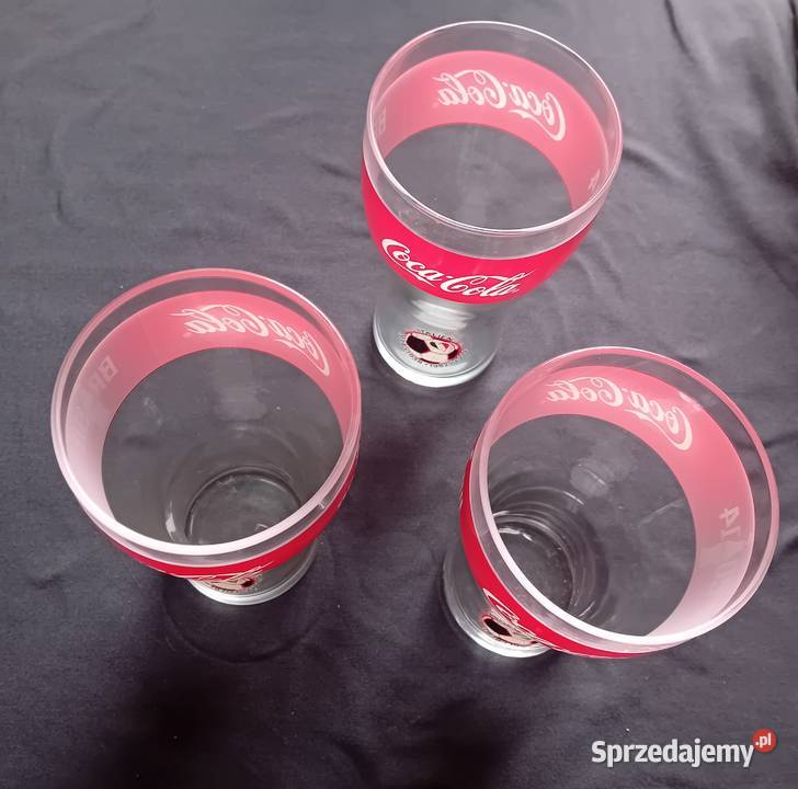 Trzy kolekcjonerskie kibicowskie szklanki Coca Antyki, Sztuka, Kolekcje wielkopolskie Koźminek sprzedam