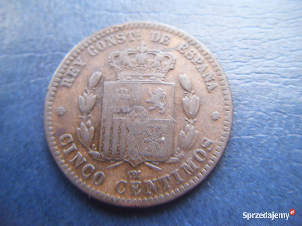 Stare monety 5 centym 1877 Hiszpania 2 Numizmatyka