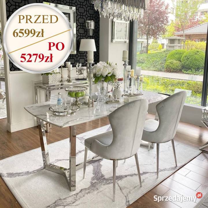 Stół srebrny glamour z marmurowym blatem Stoły Warszawa
