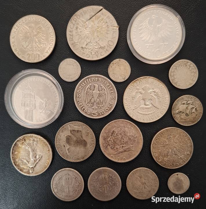 Zestaw Srebrnych Monet 18 sztuk Mix Gliwice