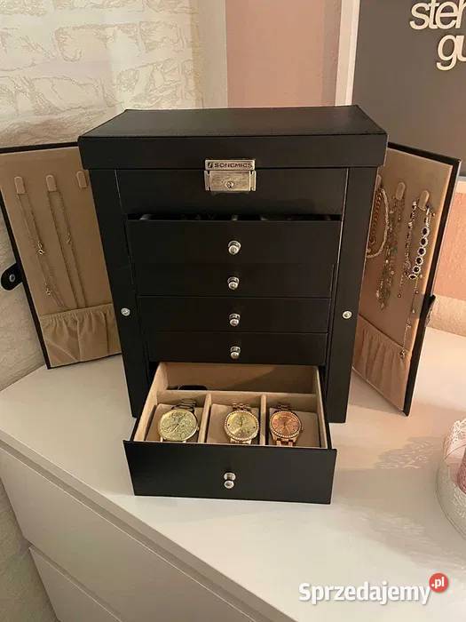 Czarna SKÓRZANA szkatułka na biżuterię SONGMICS mazowieckie