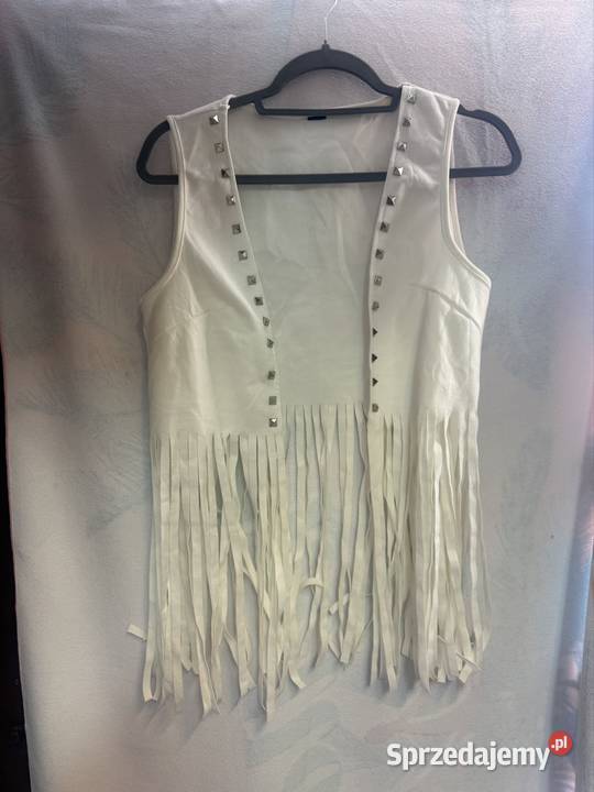 Biała bogato zdobiona frędzlami kamizelka Kraków