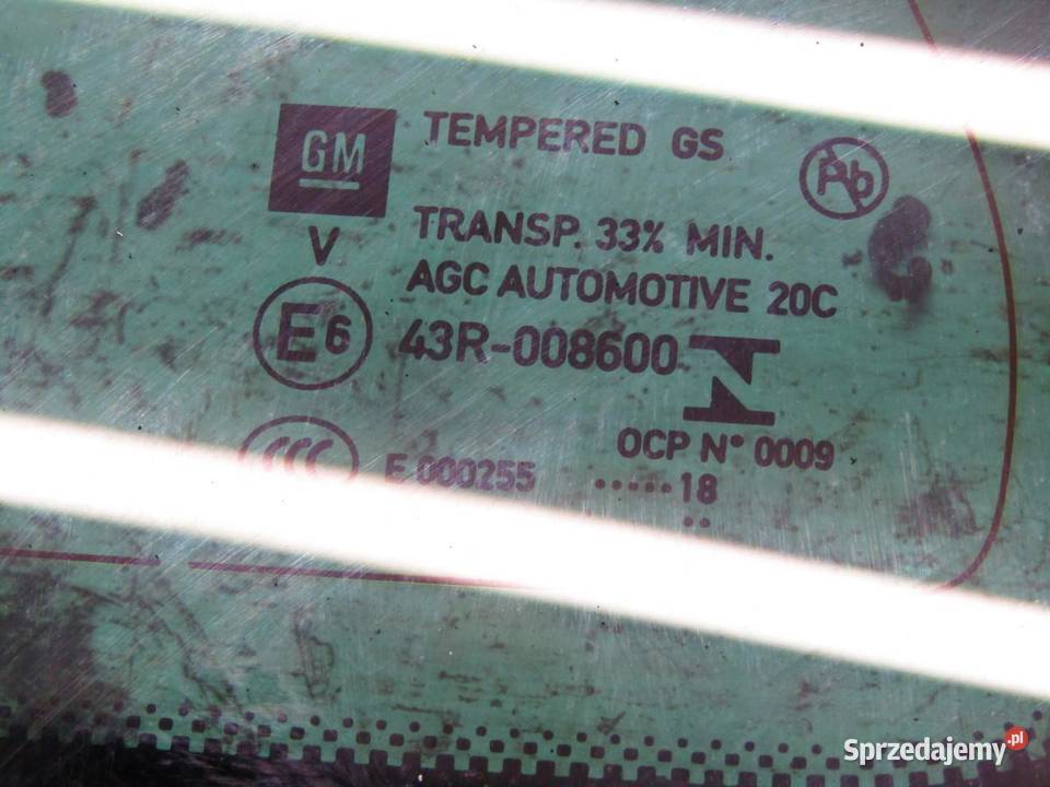 SZYBA KAROSERYJNA LEWY TYŁ TYLNA OPEL INSIGNIA B Boczne (drzwi)