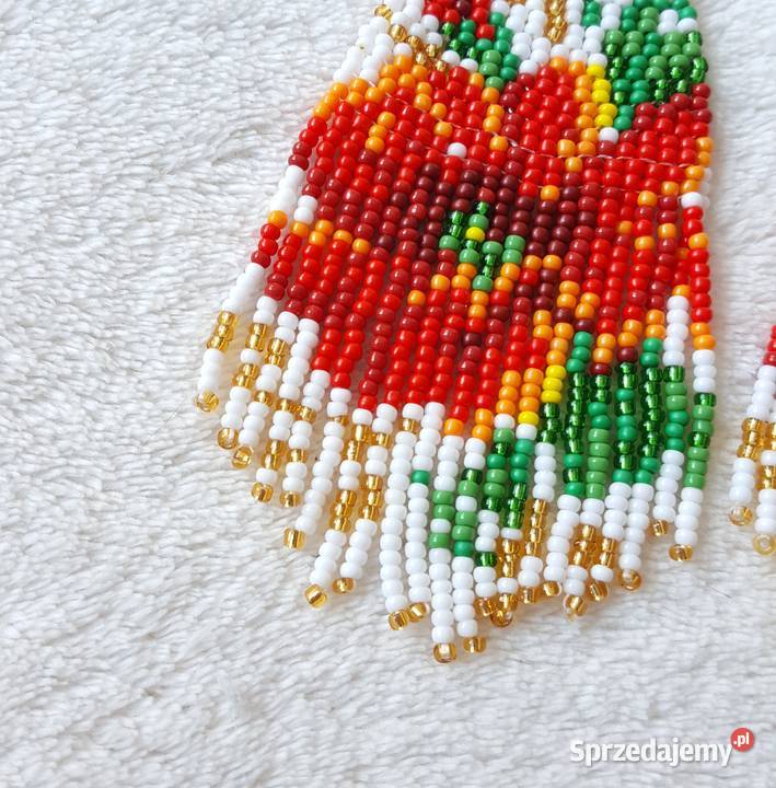 Duże kolczyki koralikowe boho etno bohemian mak Kolczyki zachodniopomorskie Szczecin