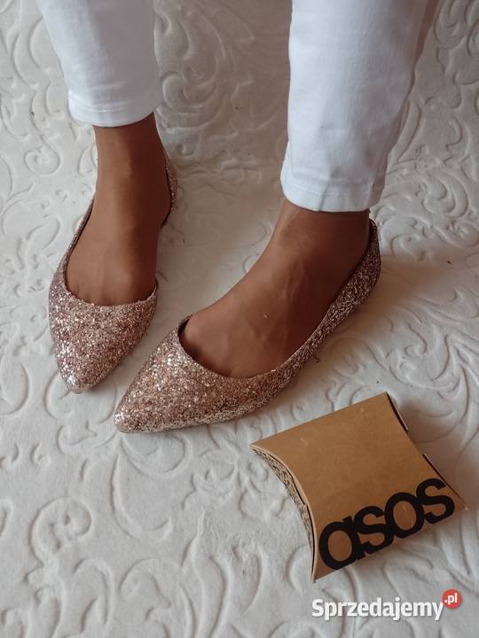 42 ASOS Złote bogato zdobione baleriny brokatowe Kraków sprzedam