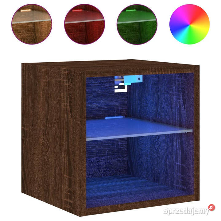 Ścienne szafki TV z LED 2 brązowy dąb 30x285x30 Warszawa