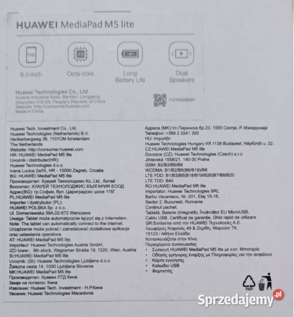 Tablet 8 Huawei MediaPad M5 Lite LTE Stan Brwinów sprzedam
