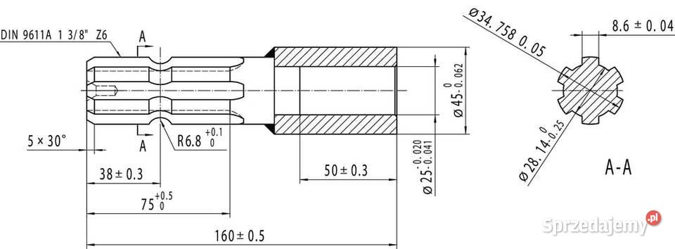 Redukcja wału WOM profilowana wewn 25 mm 138 Z6 Kamionna
