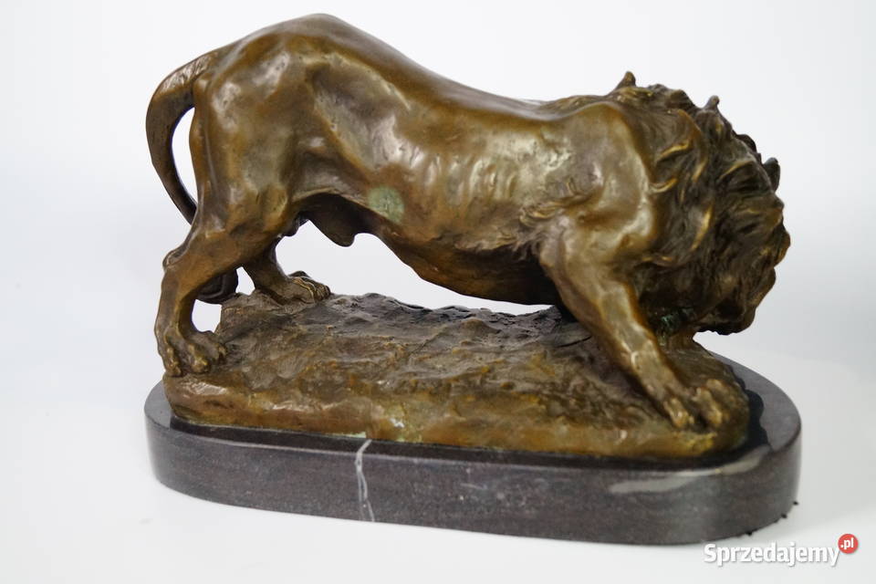 Figura z brązu groźny LEW piękna masywna rzeźba Gizałki