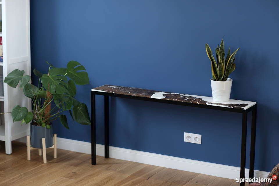 Konsola czarny dąb stół biały epoksyd żywica Warszawa