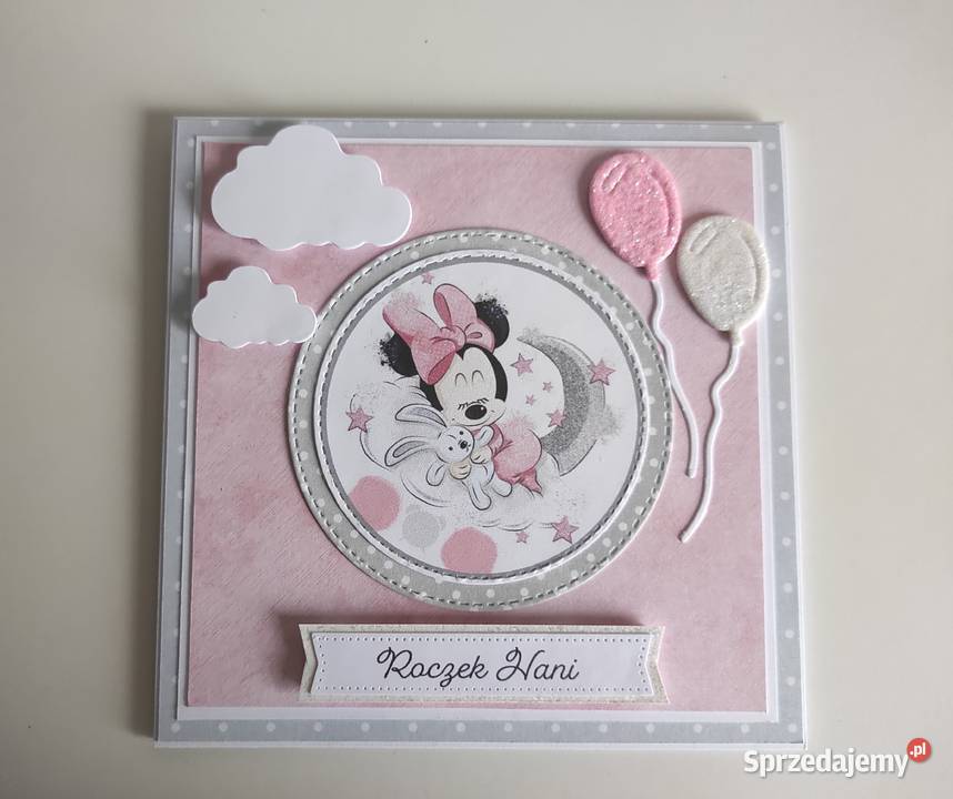 Kartka ręcznie robiona na urodziny roczek Myszka Rękodzieło Łódź