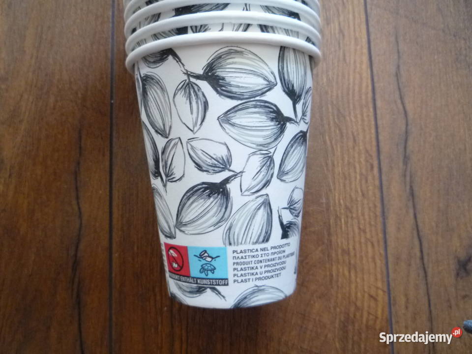 12 sztuk Kubki papierowe 250ml Szare liście Szczecin sprzedam