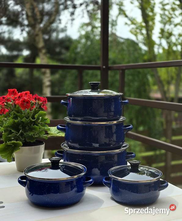 Promocja Garnki emalia zielone kropki i garnki