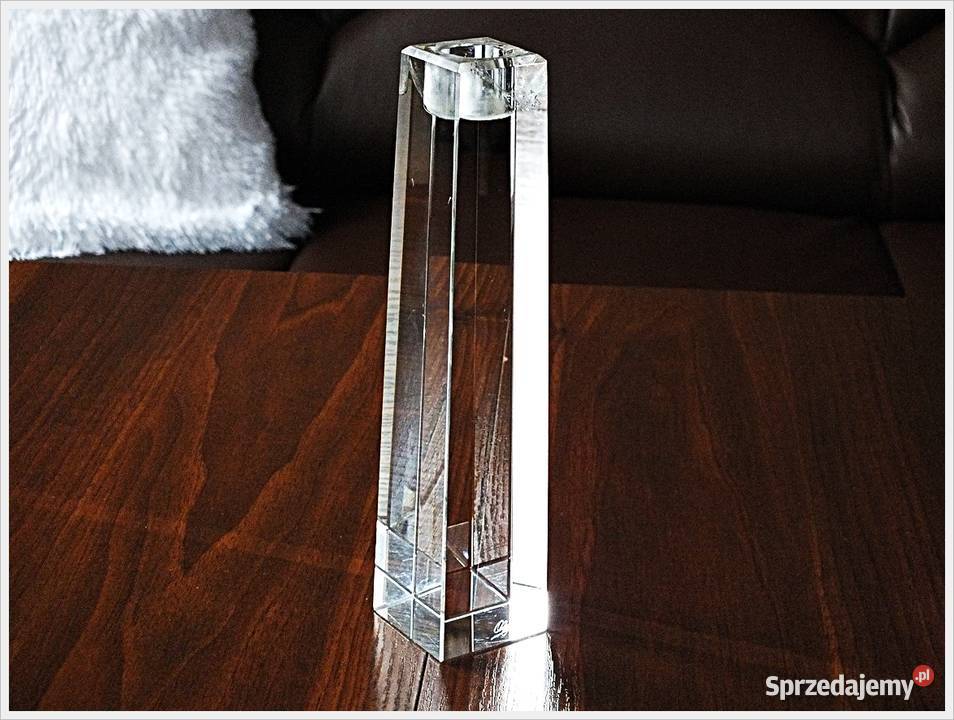 Świecznik Grube szkło pryzma sygnowany przezroczysty Żary