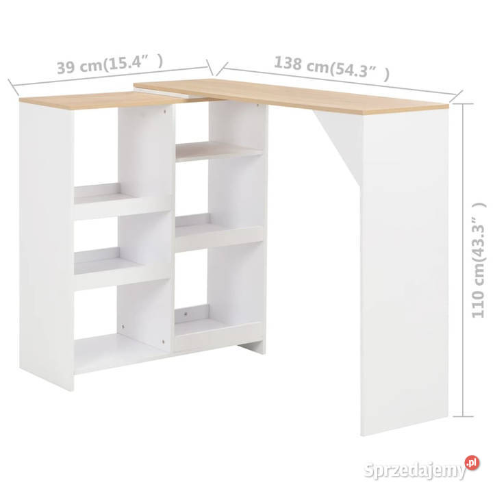 Stolik barowy z ruchomym regałem biały 138 x 39 mazowieckie Warszawa