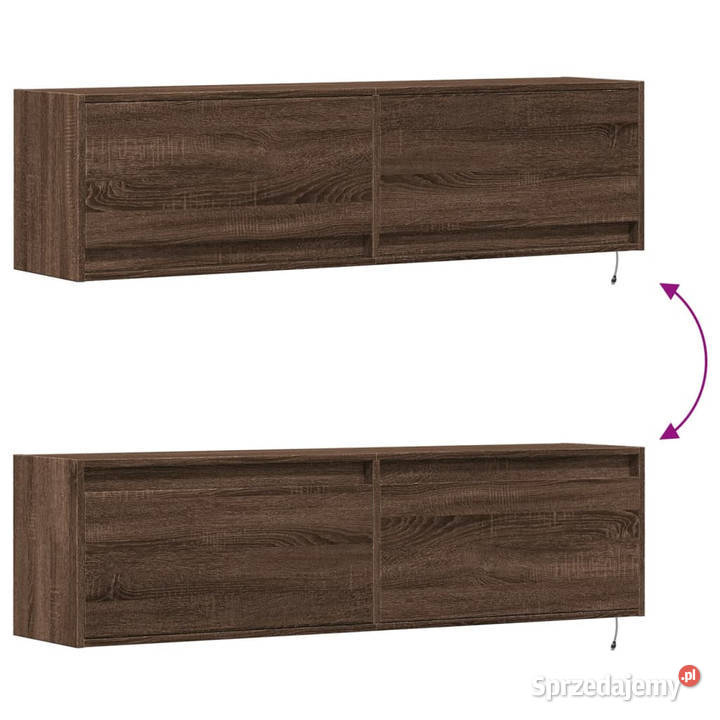 Ścienna szafka TV z LED brązowy dąb 140x31x38