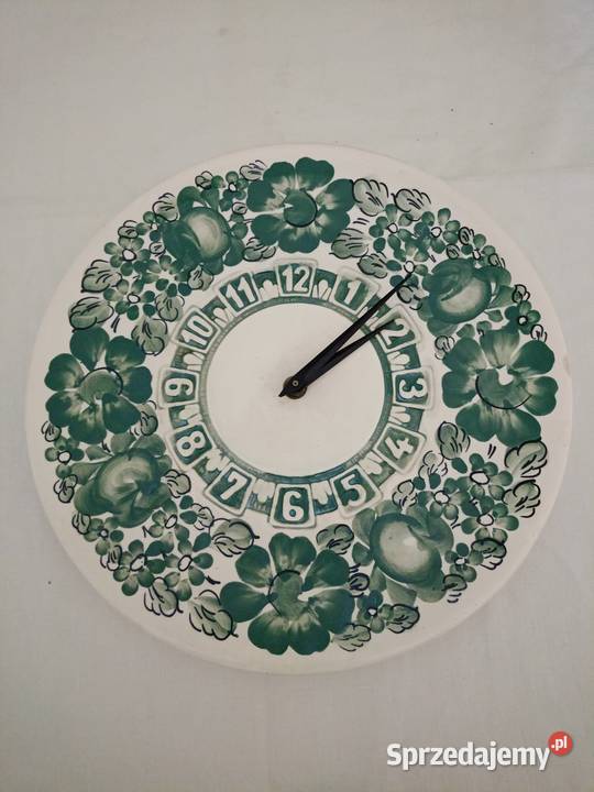 Zegar zielony ścienny fajans porcelana Włocławek Łódź