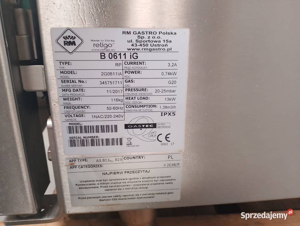 Piec konwekcyjnoparowy gazowy Retigo B 611iG Wrocław