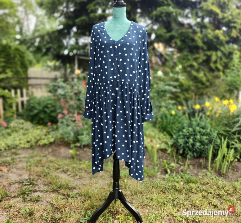 Sukienka CA Clockhouse 44 XXL granatowa w białe