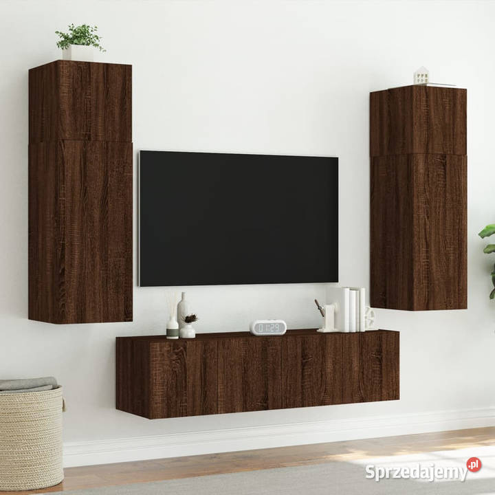 Ścienna szafka TV z LED brązowy dąb 60x35x31 Szafki Warszawa