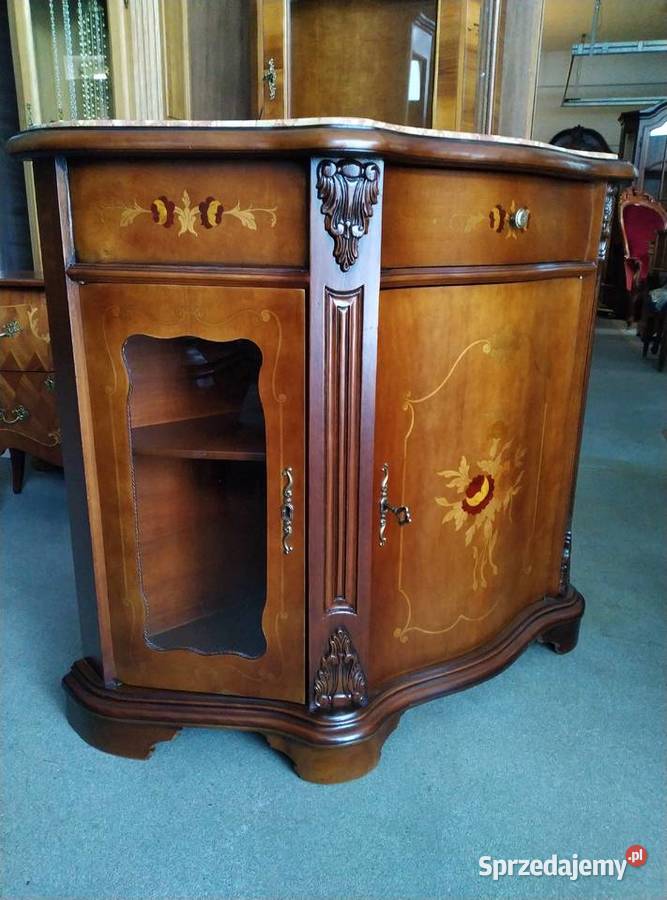 Włoska komoda intarsjowana marmurowy blat Białystok