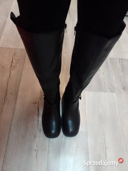 4243 Czarne Kozaki biznesowe ze zdobieniem NOWE