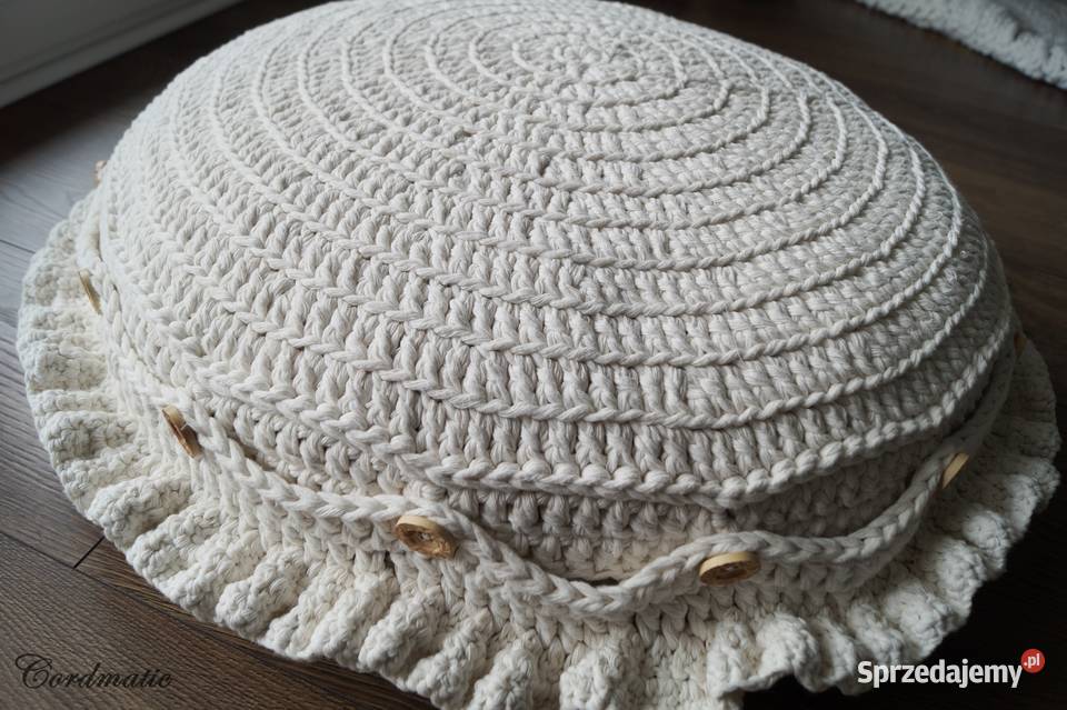 Duża szydełkowa poduszka pufa Bawełna Handmade Brodnica