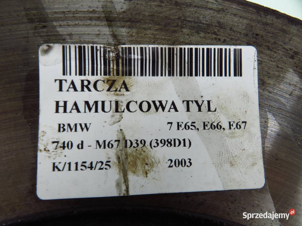 TARCZA HAMULCOWA TYŁ BMW 7 E65 E66 E67 740 d M67
