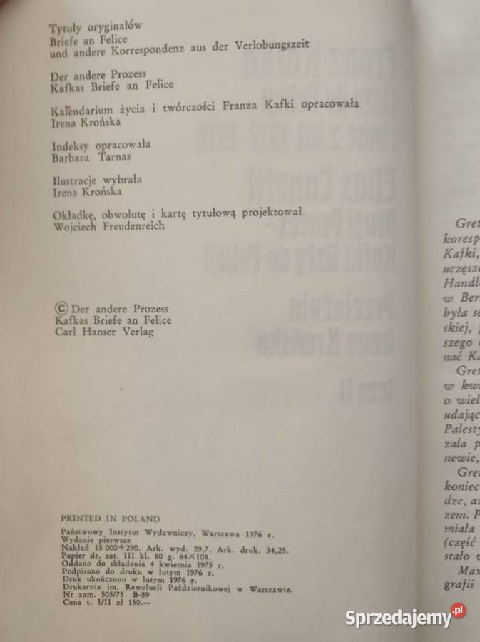 Franz Kafka Listy do Felicji tom 1 2 tom świętokrzyskie Kielce sprzedam