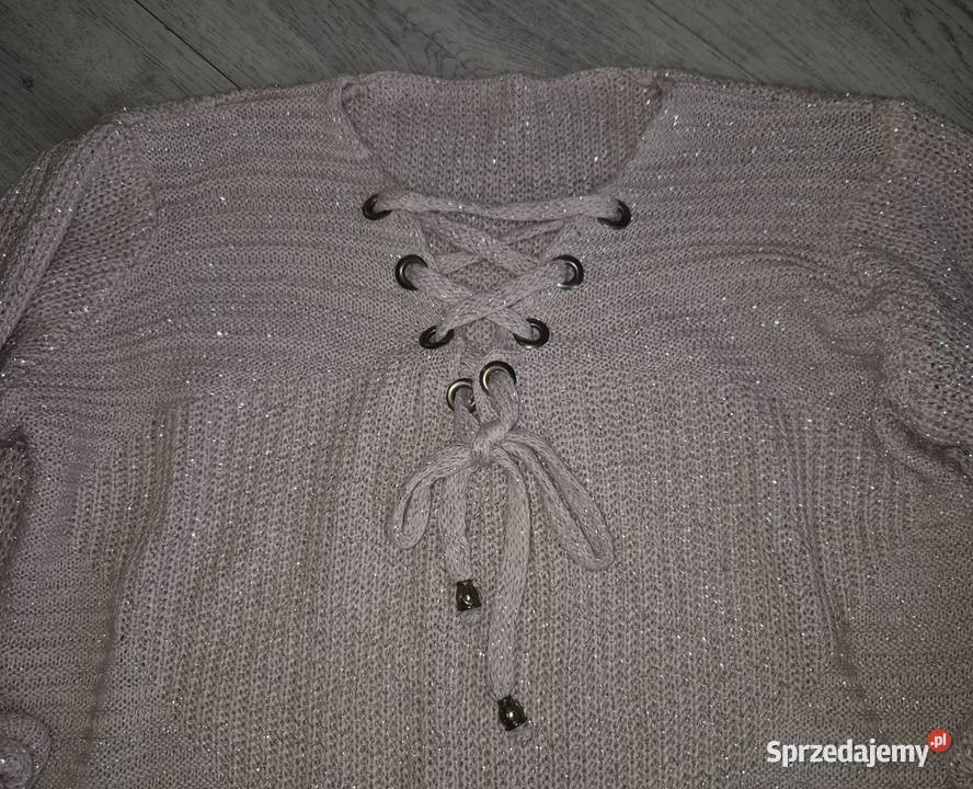 Sweter damski sznurowany pudrowy róż 38M