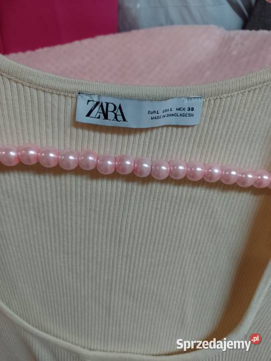40L Zara Długa beżowa sukienka dzianinowa z