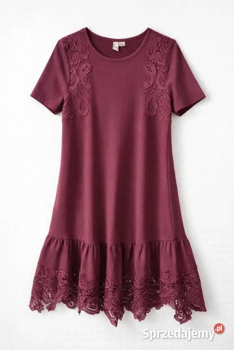 Burgundowa luźna elegancka sukienka Busko-Zdrój