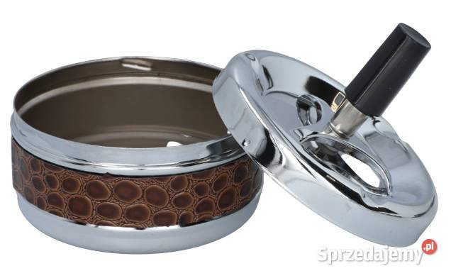 Srebrna Okrągła Popielniczka MetalowoSkórzana z Pozostałe Ostrowy nad Okszą