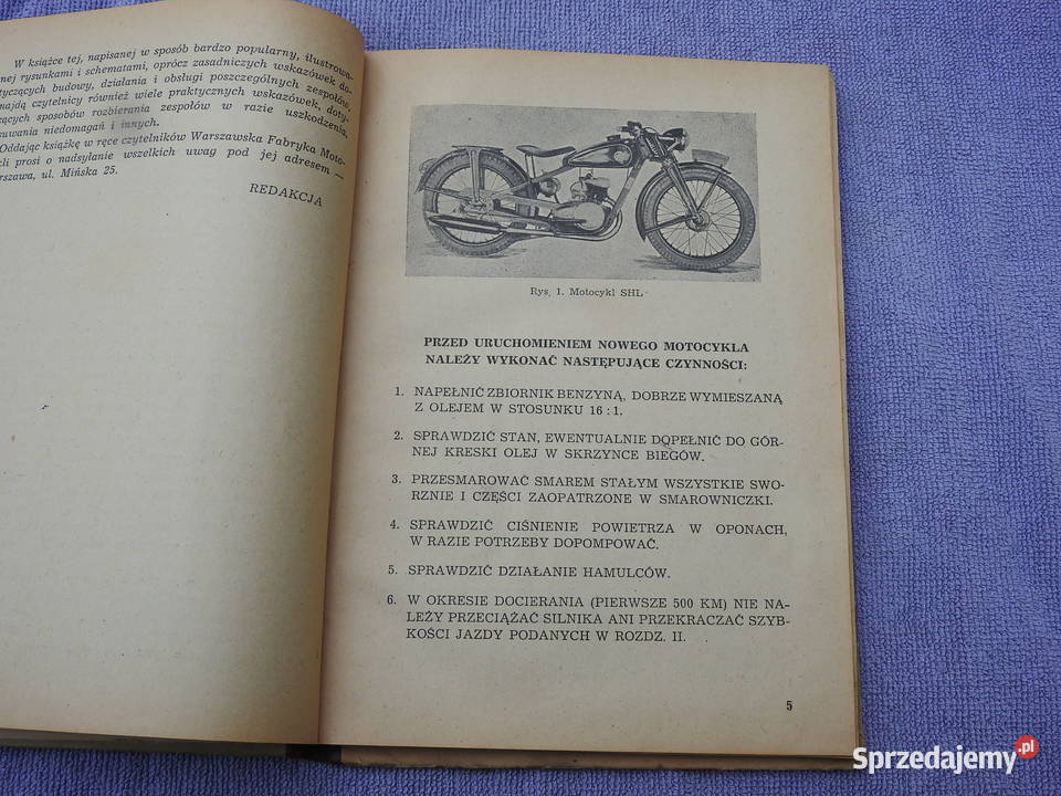 Obsługa Motocykla SHL 125 1953 stan nie Sokół mazowieckie Warszawa