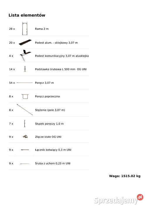Rusztowanie 187 m2 używane 1842x102m podest alum Stare Siołkowice sprzedam