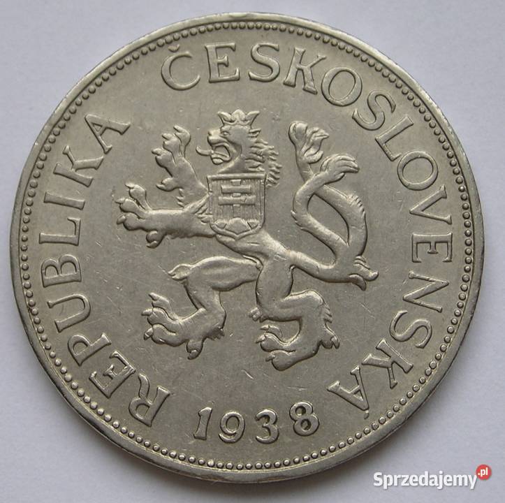 Czechosłowacja 5 koron	1938 czeski lew i fabryka Łódź