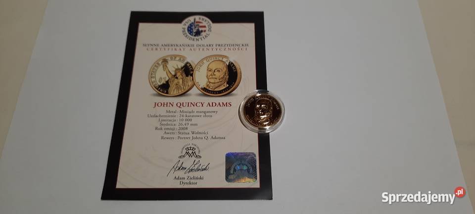 moneta 1 Dolar John Quincy 2008 CERTYFIKAT X9346