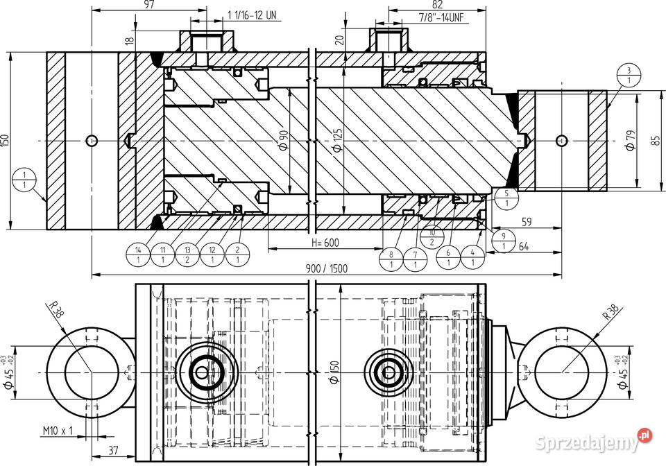 SIŁOWNIK HYDRAULICZNY CYLINDER fi 150 125x90 kujawsko-pomorskie