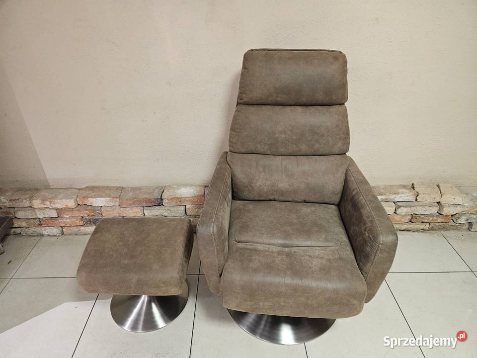 Fotel obrotowy z podnóżkiem WYGODNY tapicerka Dom i Ogród Pszczyna