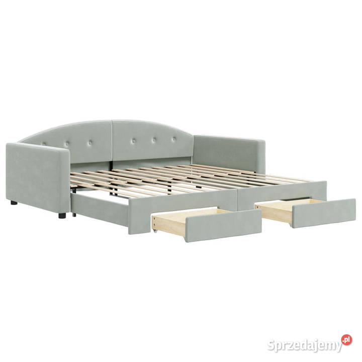 Sofa rozsuwana z szufladami jasnoszara aksamit Warszawa